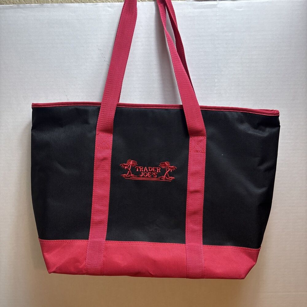 Trader Joe's Cooler Tote Red And Black Bag Insulated Shopper Black Red Reusable